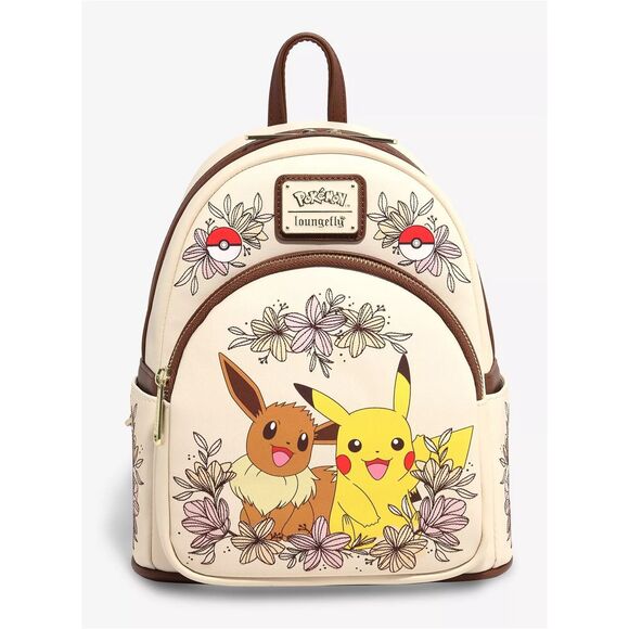 Loungefly Pokémon Pikachu & Eevee Floral Mini Backpack - Picture 2 of 4